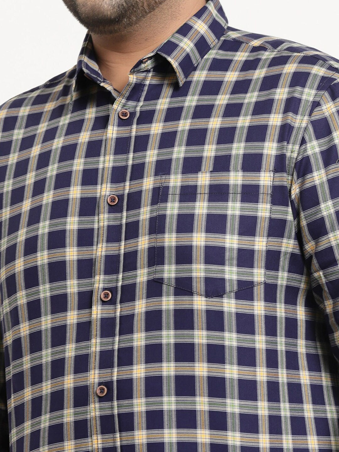 Plus Size Men  Navy Blue Gingham Checks Checked Casual Shirt