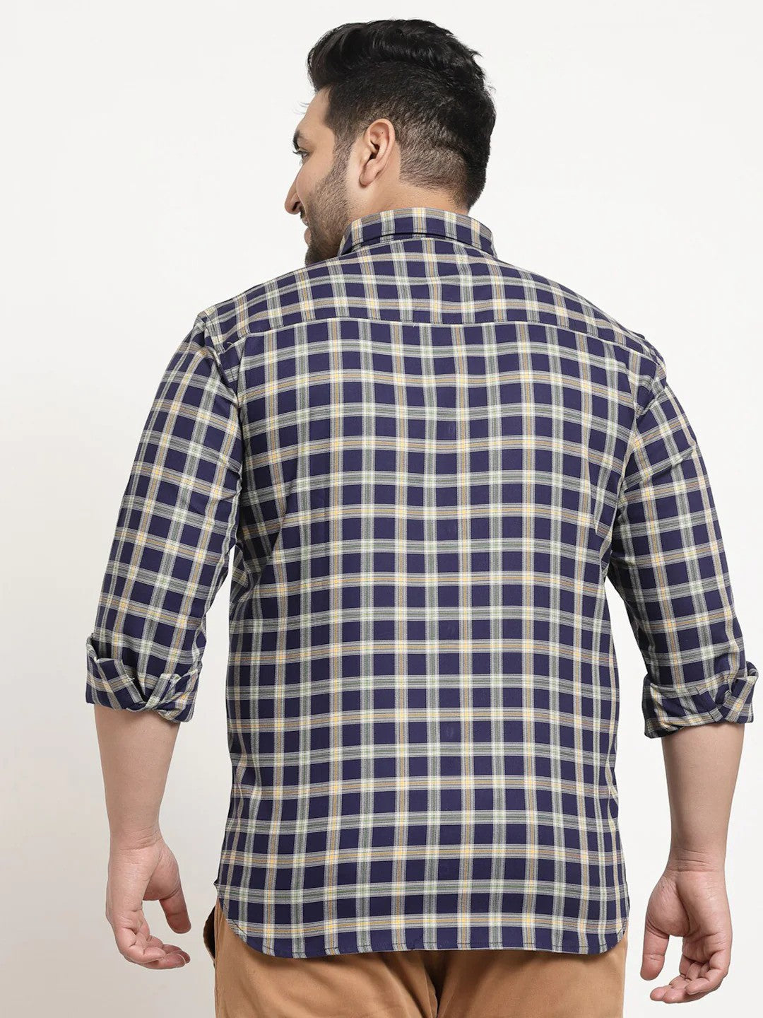 Plus Size Men  Navy Blue Gingham Checks Checked Casual Shirt