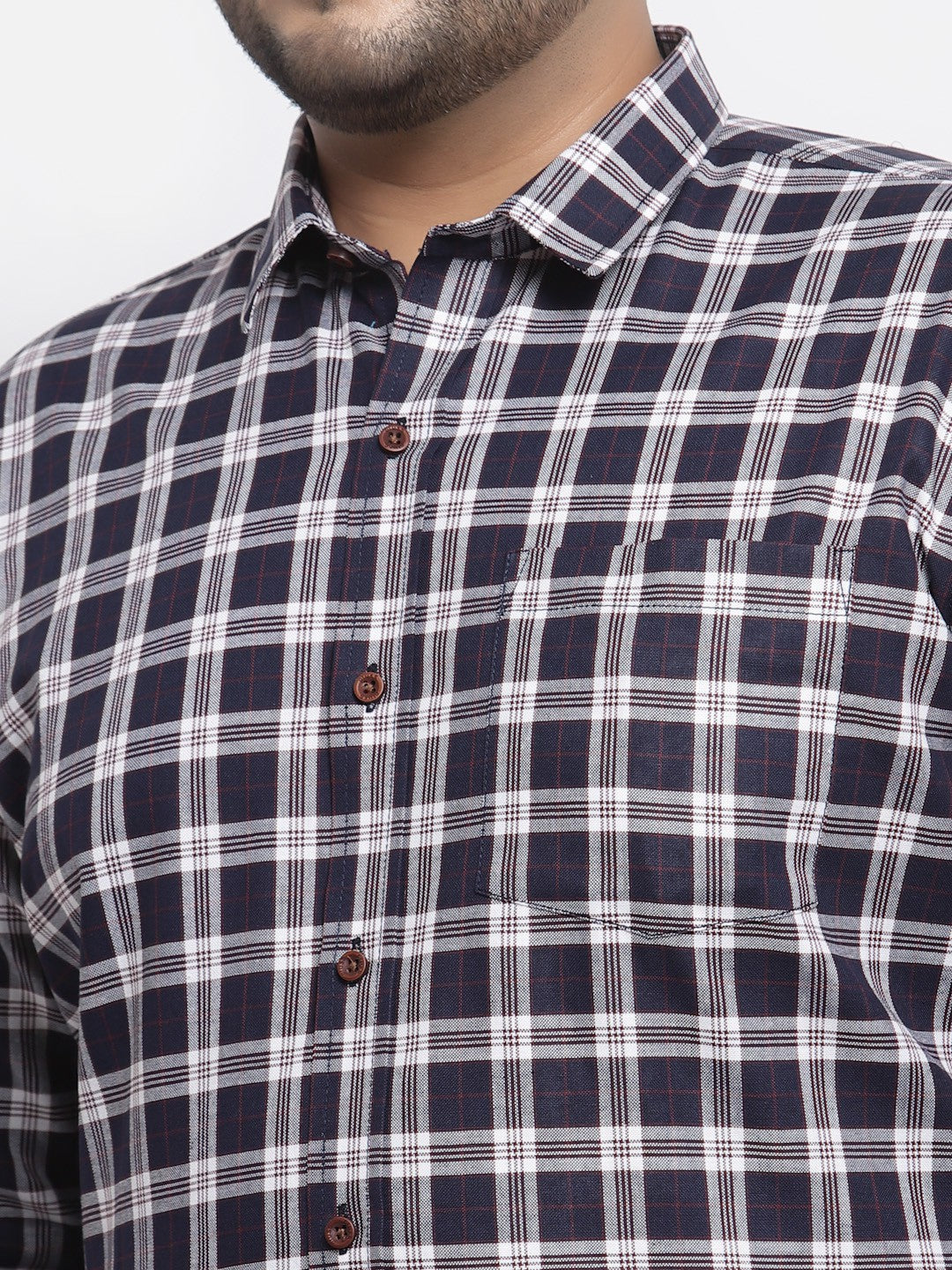 Plus Size Men Blue Gingham Checks Checked Casual Shirt