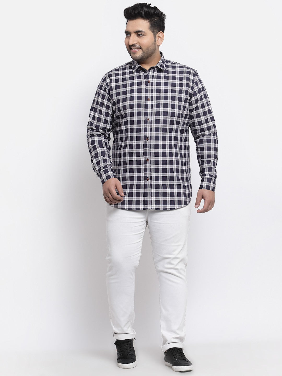 Plus Size Men Blue Gingham Checks Checked Casual Shirt