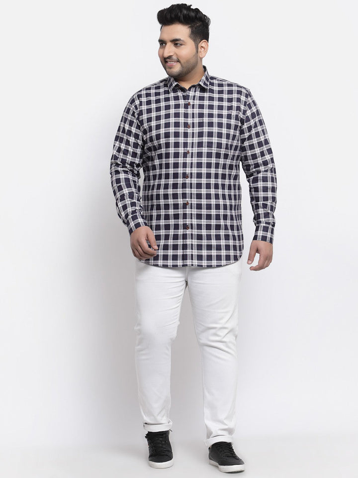 Plus Size Men Blue Gingham Checks Checked Casual Shirt