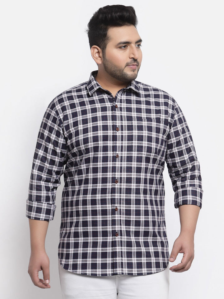 Plus Size Men Blue Gingham Checks Checked Casual Shirt