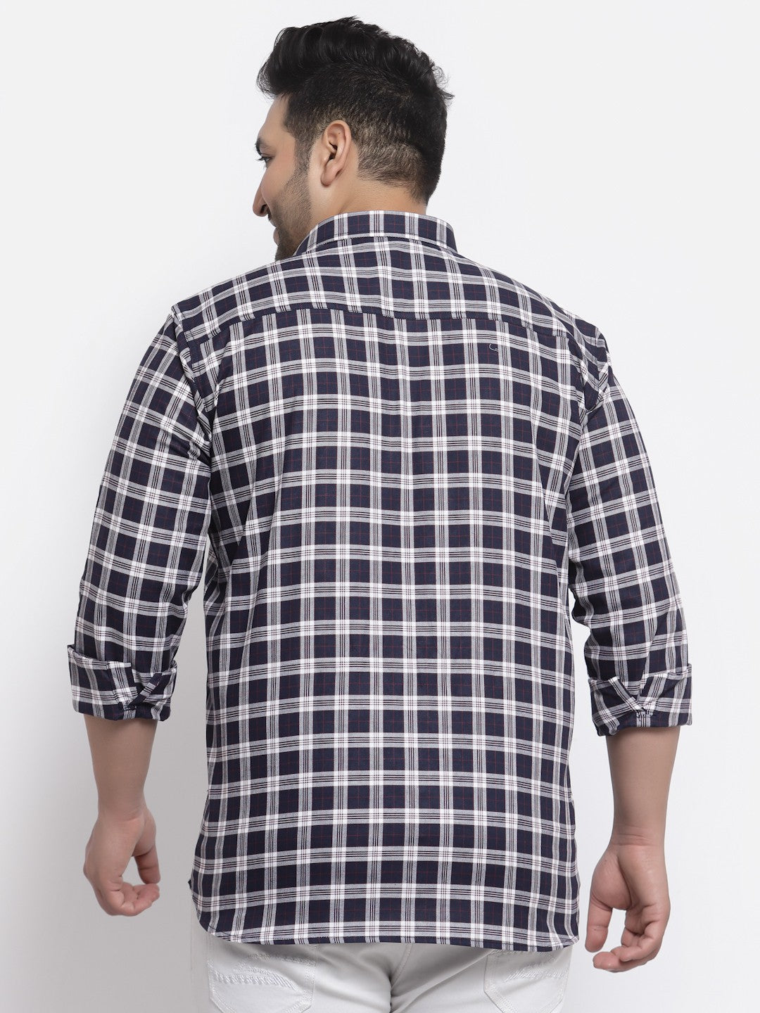 Plus Size Men Blue Gingham Checks Checked Casual Shirt