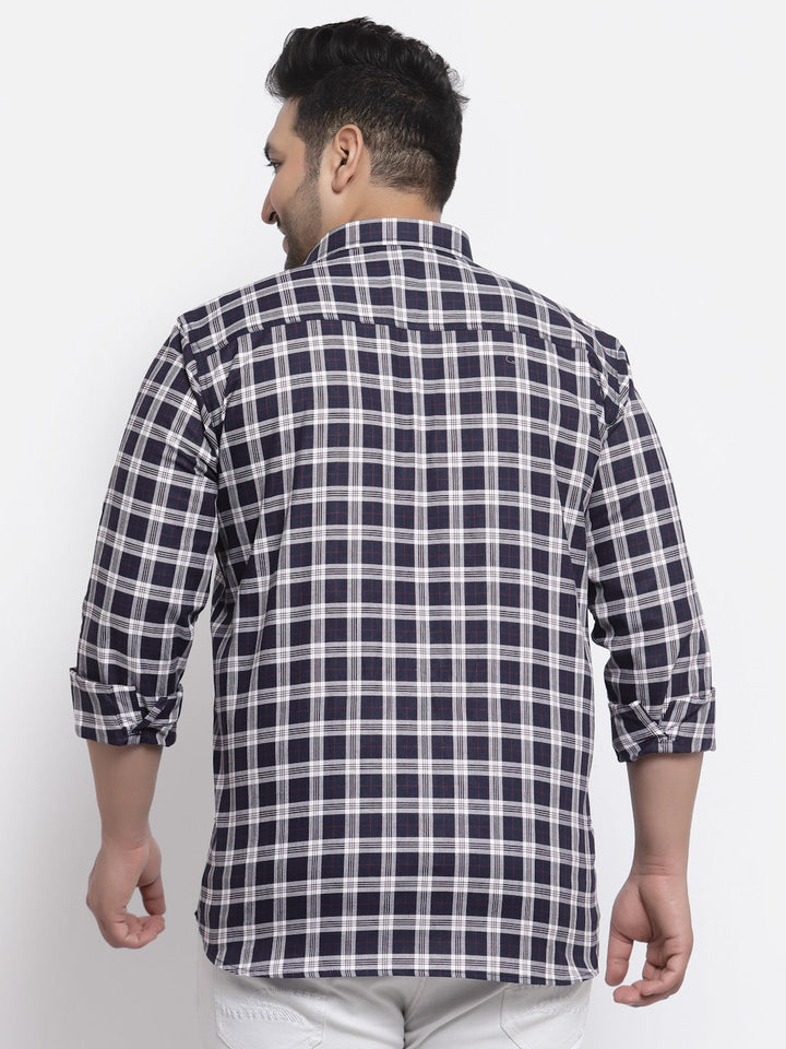 Plus Size Men Blue Gingham Checks Checked Casual Shirt