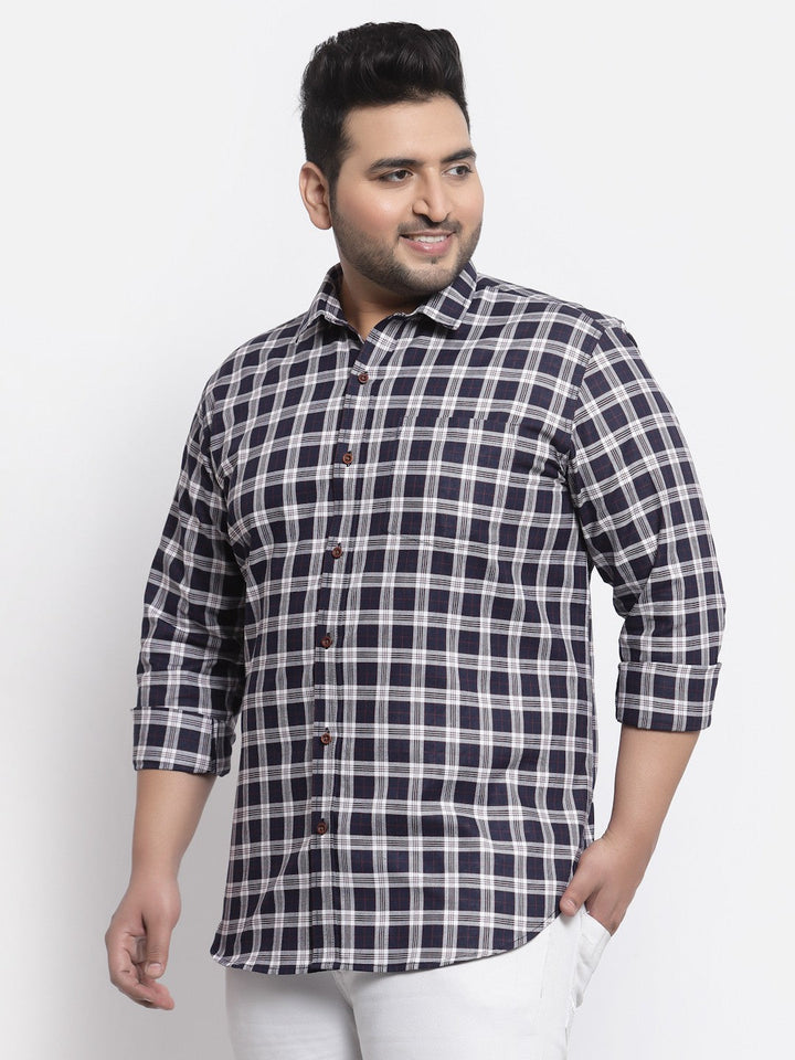 Plus Size Men Blue Gingham Checks Checked Casual Shirt