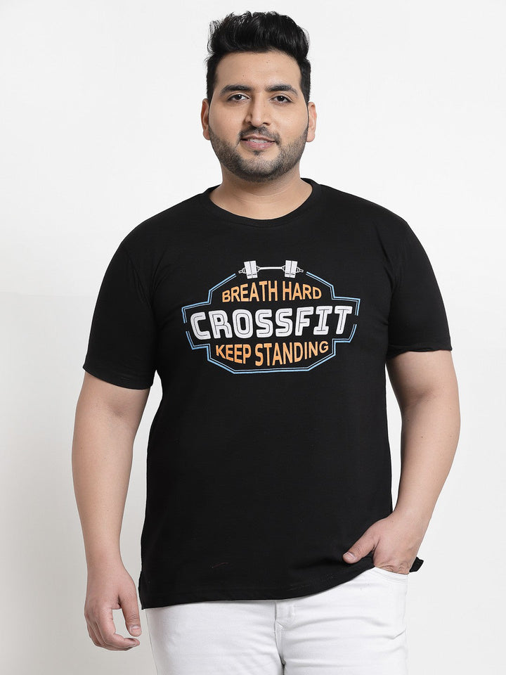 Plus Size Men  Black  White Printed Pure Cotton T-shirt