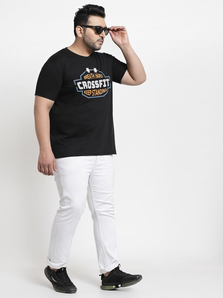 Plus Size Men  Black  White Printed Pure Cotton T-shirt