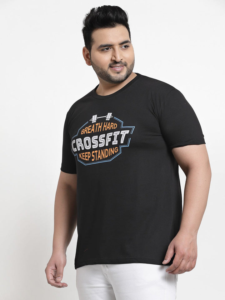 Plus Size Men  Black  White Printed Pure Cotton T-shirt