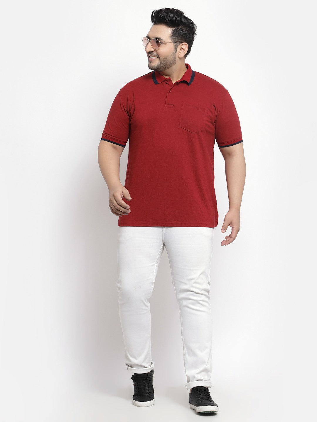 Plus Size Men Maroon Cotton T-shirt