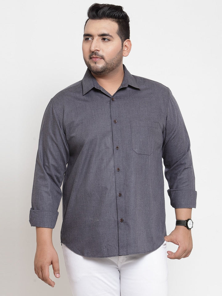 Plus Size Men Grey Regular Fit Self Design Casual Shirt