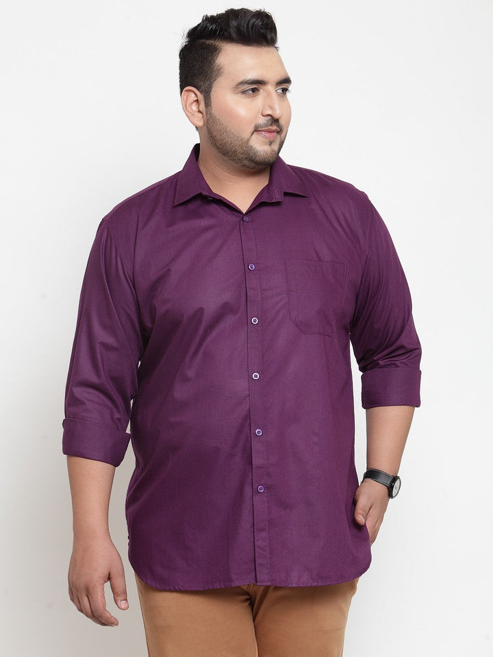 Plus Size Men Purple Regular Fit Solid Casual Shirt