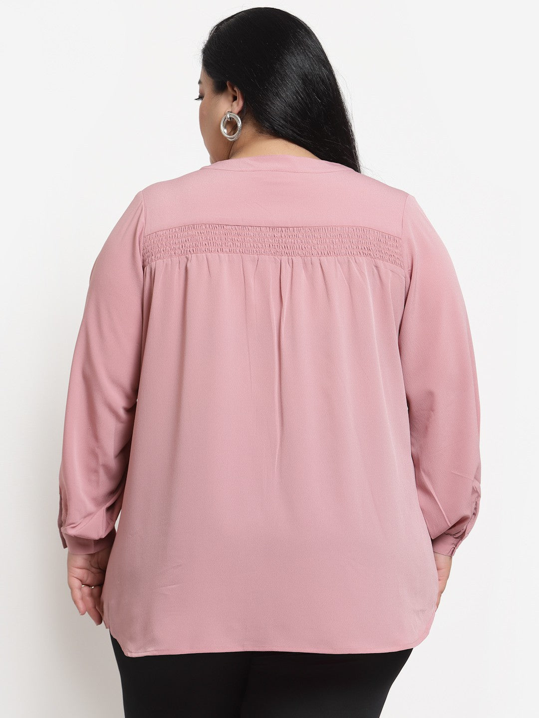 Plus Size Pink Plusize Mandarin Collar Longline Top