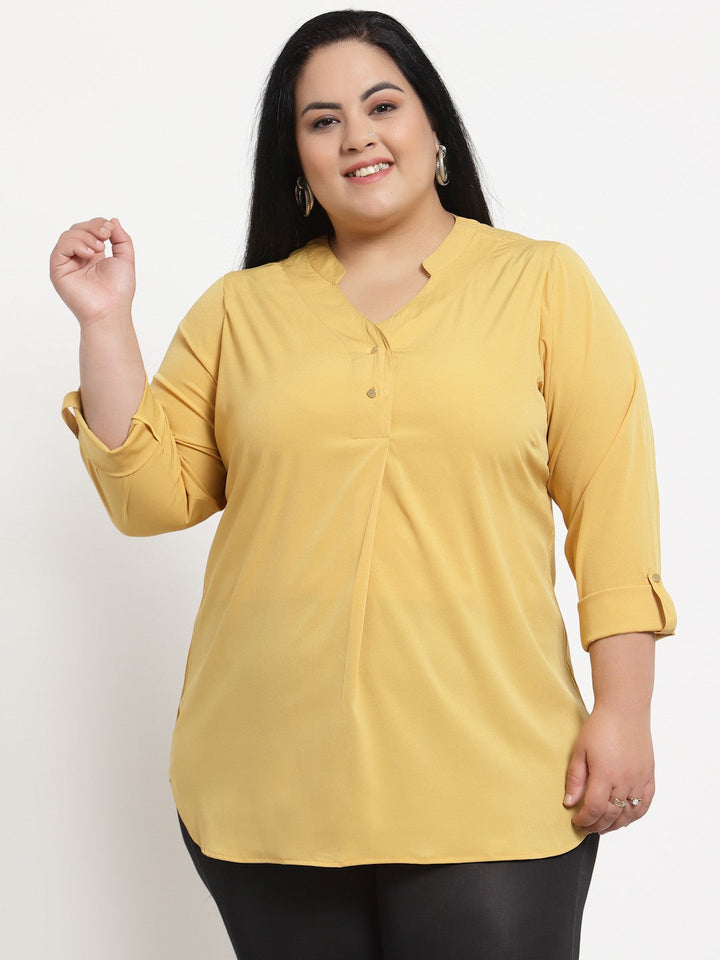 Plus Size Yellow Mandarin Collar Top