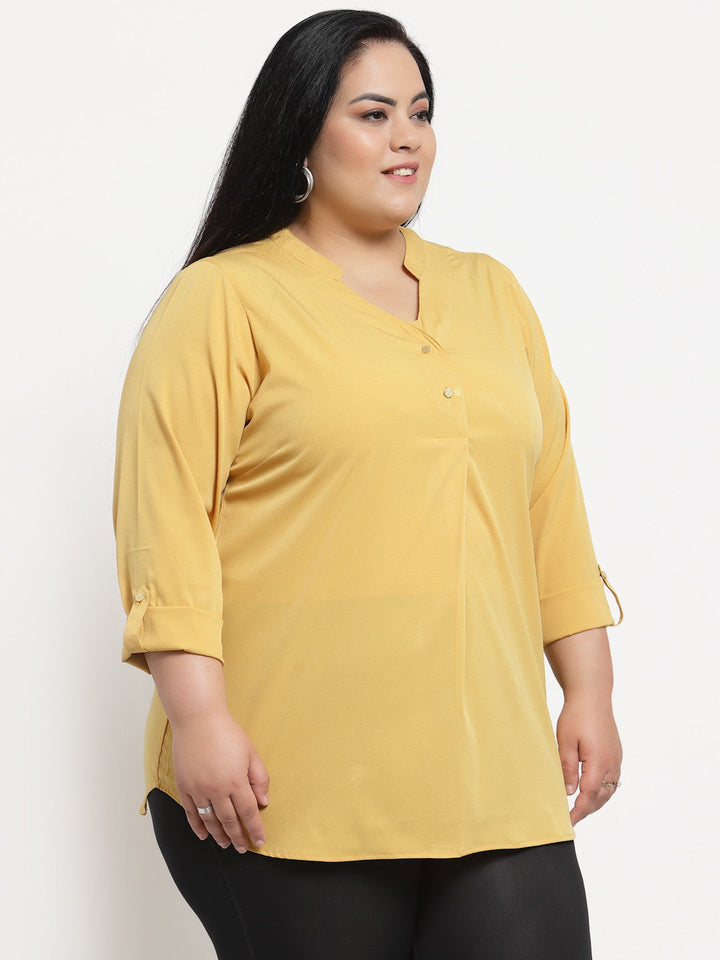 Plus Size Yellow Mandarin Collar Top