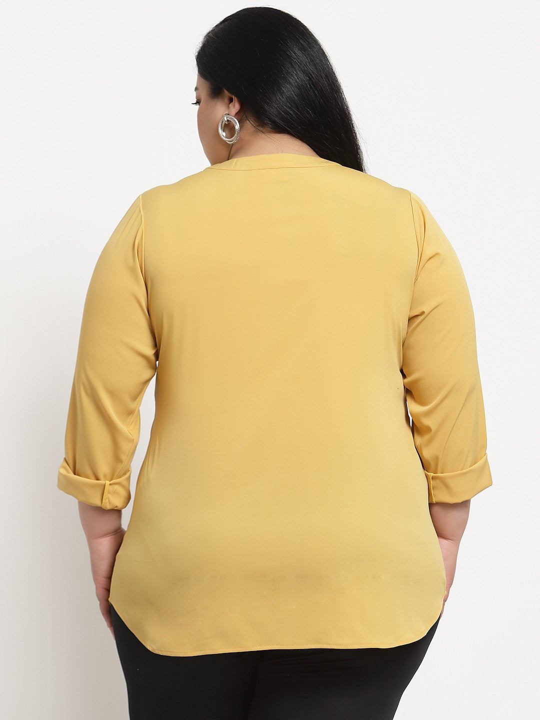 Plus Size Yellow Mandarin Collar Top