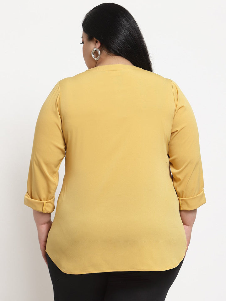 Plus Size Yellow Mandarin Collar Top