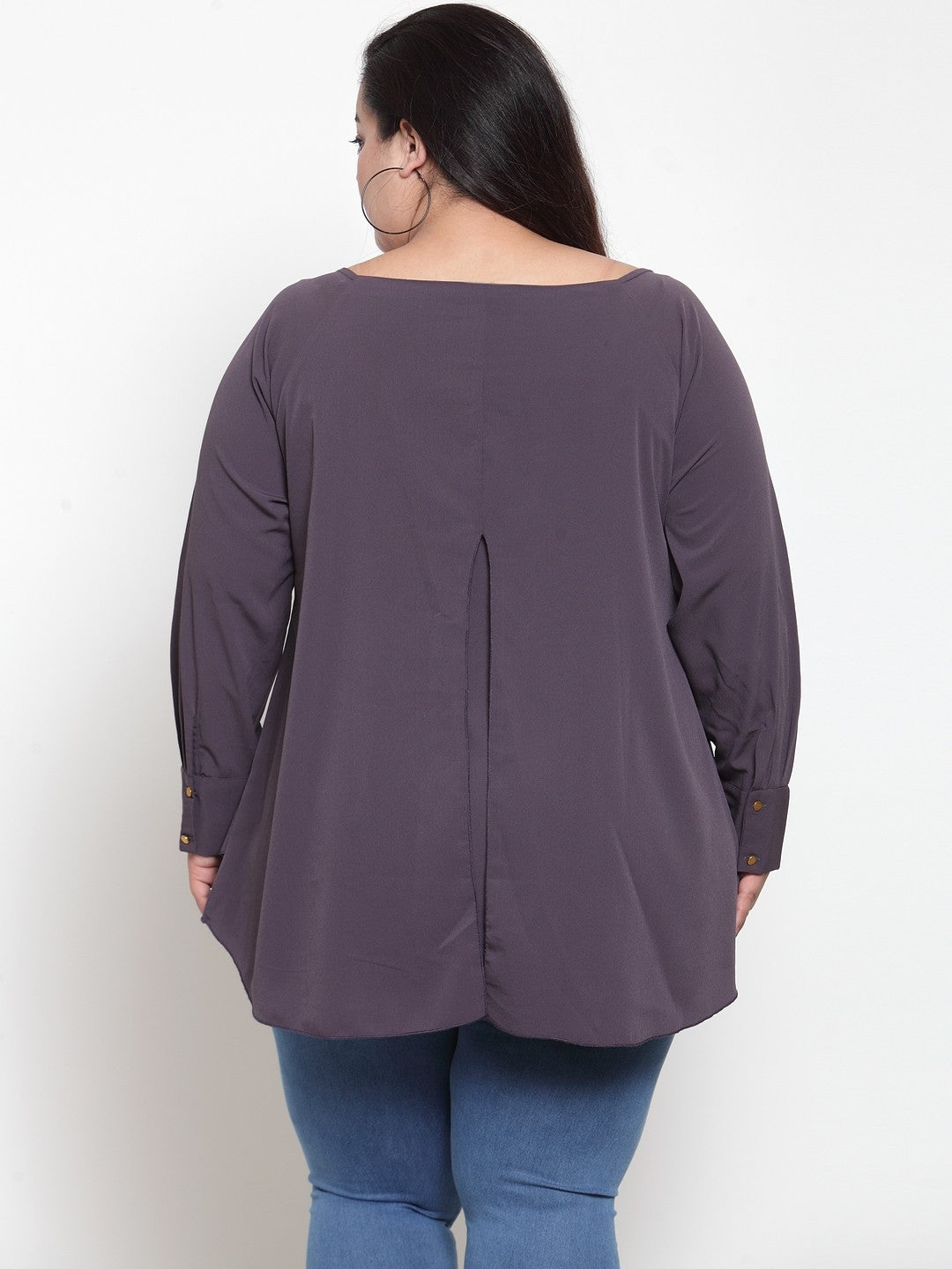 Plus Size Women Grey Solid High-Low Layered Top