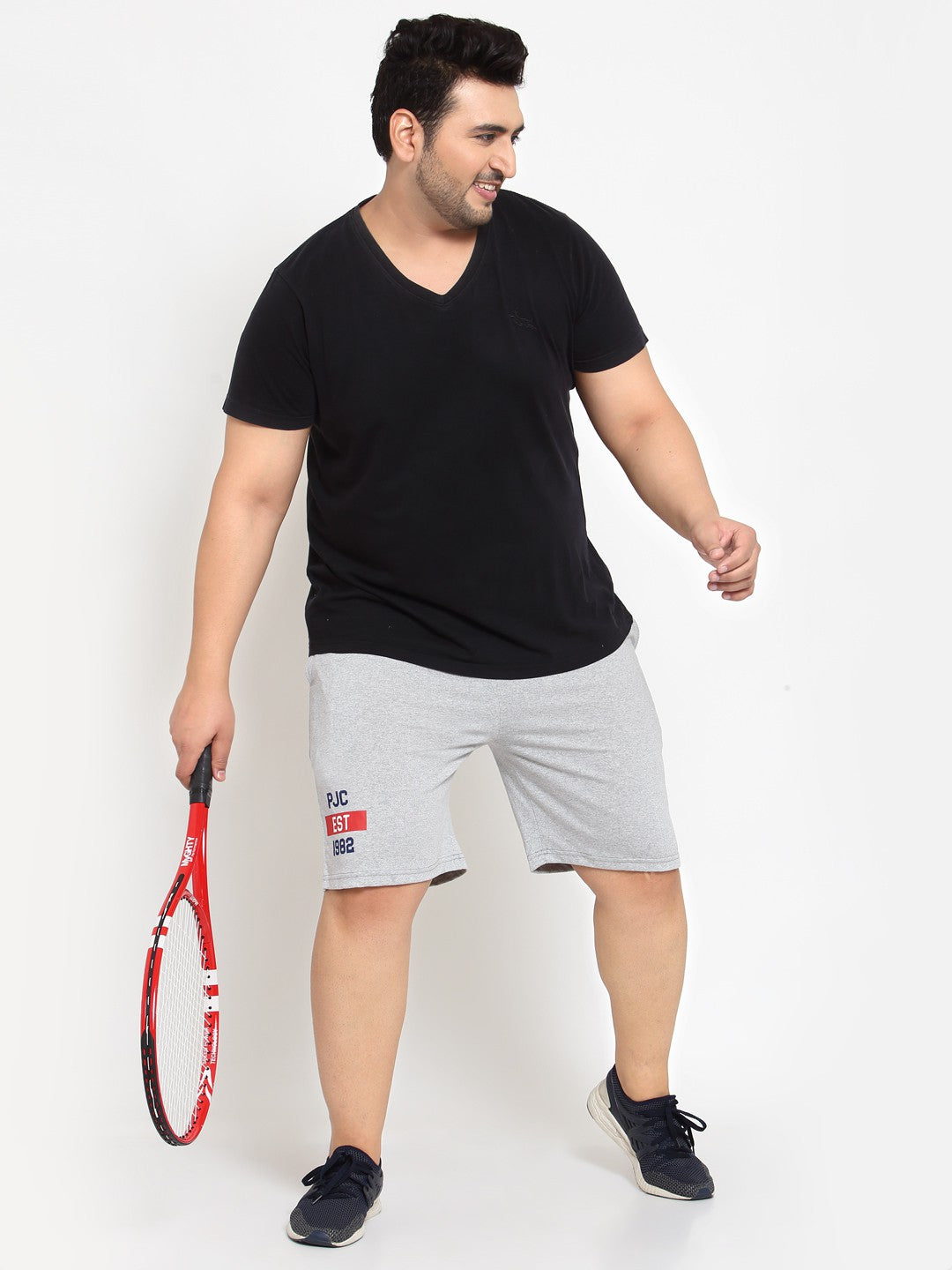 Plus Size Men Grey Mid-Rise Regular Shorts