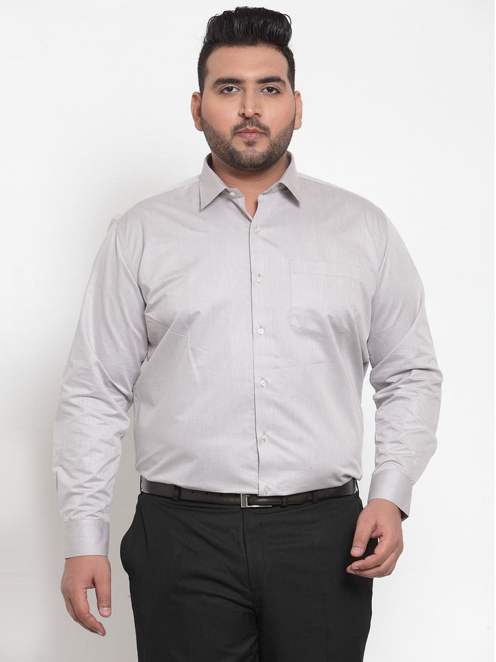 Plus Size Men Grey Comfort Regular Fit Solid Formal Shirt