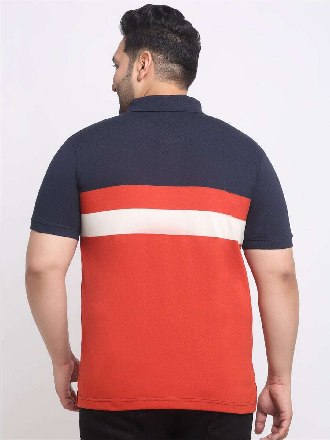 Plus Size  Rust Striped Polo Collar Cotton T-shirt